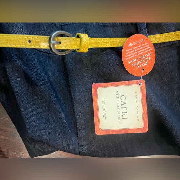 Dockers Women Dark Denim Hello Smooth Belted Capri Cropped Pant Size 14 - Picture 7 of 11